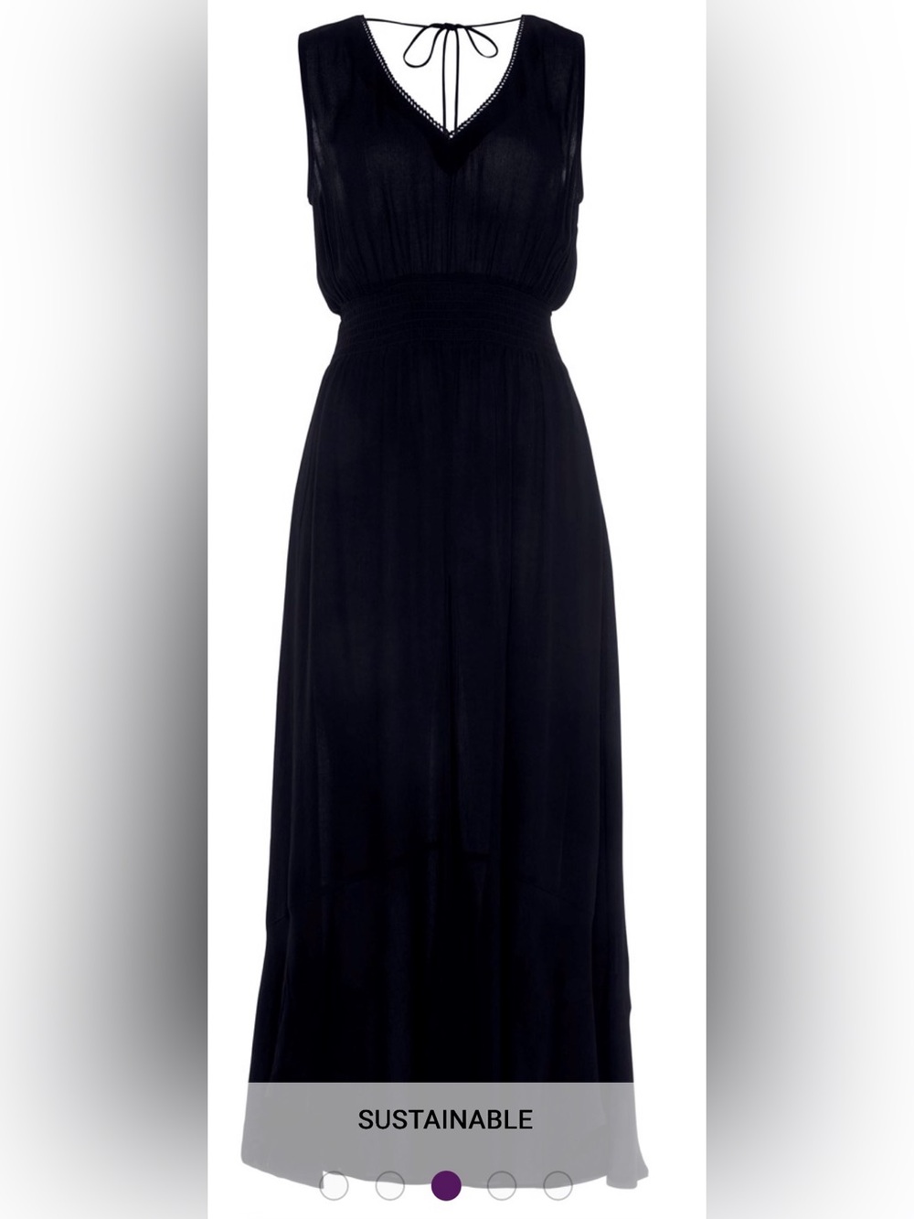 SZ12 Women's Black V-Neck Sleeveless Maxi Dress with Smocked Waist